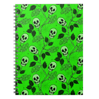 Carnet Crâne Floral Vert Néon Gothique