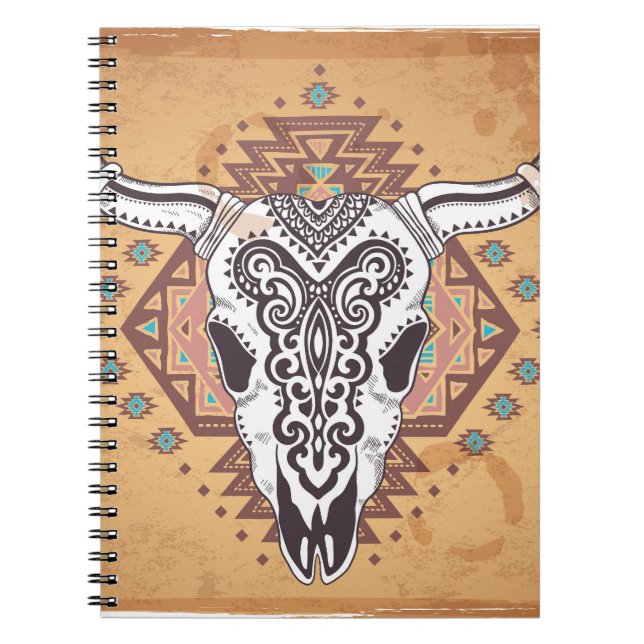 Carnet Crâne tribal : Illustration Vintage d'animal. (Devant)