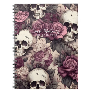 Carnet Crânes gothiques noirs Botaniques florales roses