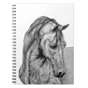 Carnet Crayon graphique de l'art du cheval dessin noir et