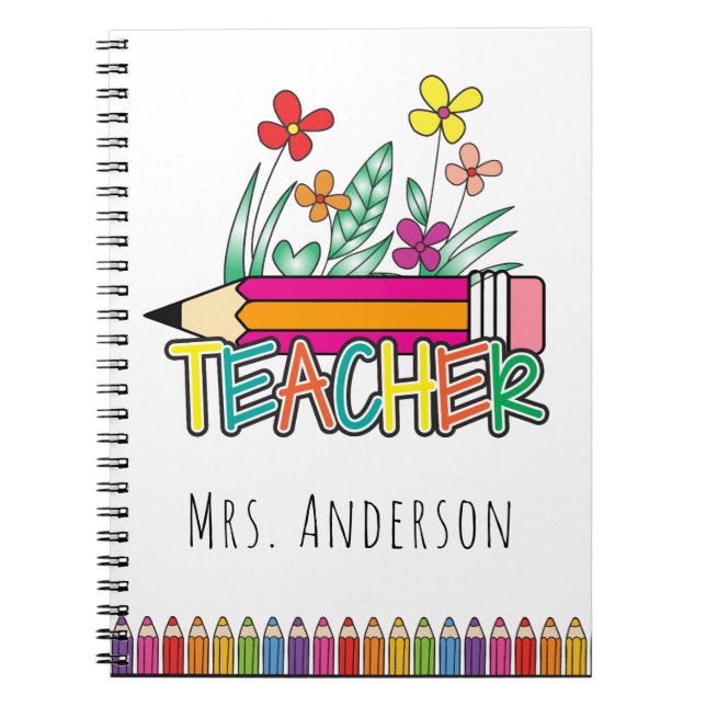 Carnet Crayons mignons Nom de l'enseignant (Devant)