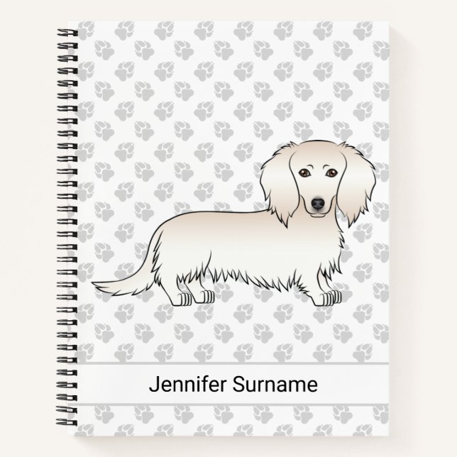Carnet Cream Long Cheveux Dachshund Dessin Chien & Texte (Devant)