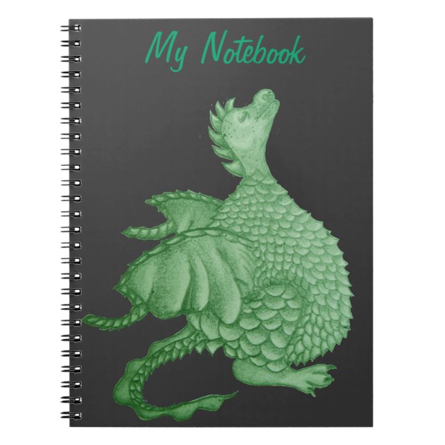Carnet créature imaginaire mythique dragon vert mignon (Devant)