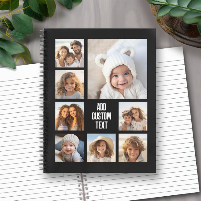 Carnet Créer un collage photo personnalisé avec 8 photos (Personalized Notebook with Custom Text and Photos)