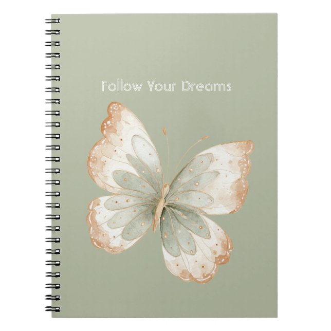 Carnet Crème bronzée Papillon vert Rêves (Devant)