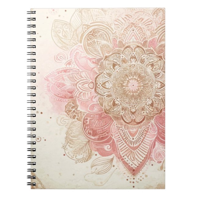 Carnet Crème Brown rose Mandala Bohemian Boho Mode (Devant)