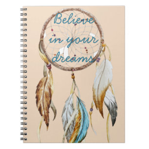 Carnet Crème Brown Turquoise Dream catcher aquarelle