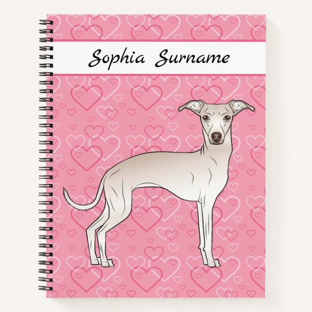 Carnet Crème Italien Greyhound Chien Cute Sur Coeur Rose (Devant)
