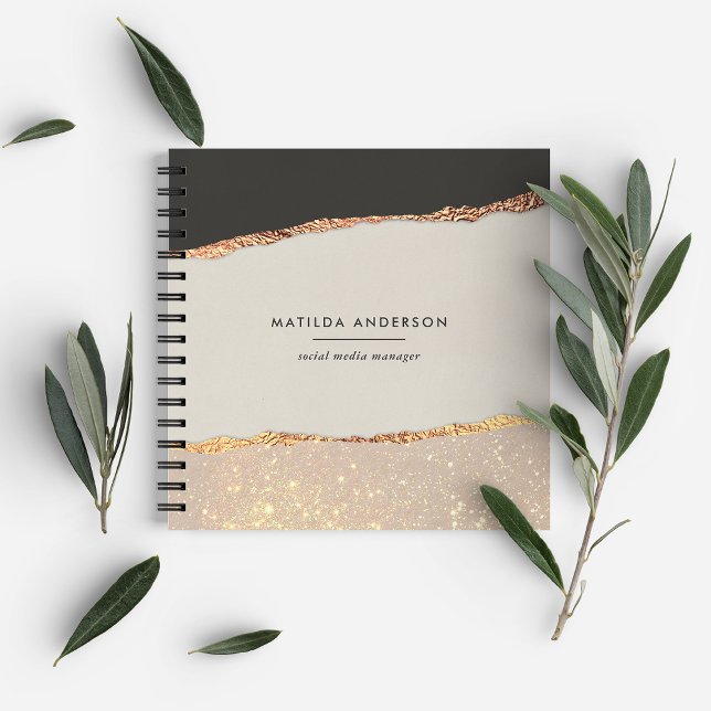 Carnet Crème noire personnalisée avec paillettes dorées e (Créateur téléchargé)