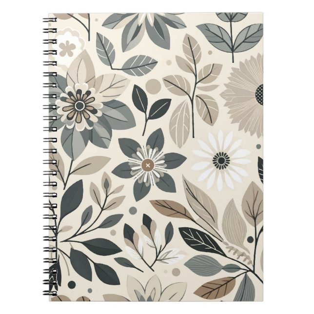 Carnet Crème & Sage Vert Gras Moderne Motif Floral (Devant)