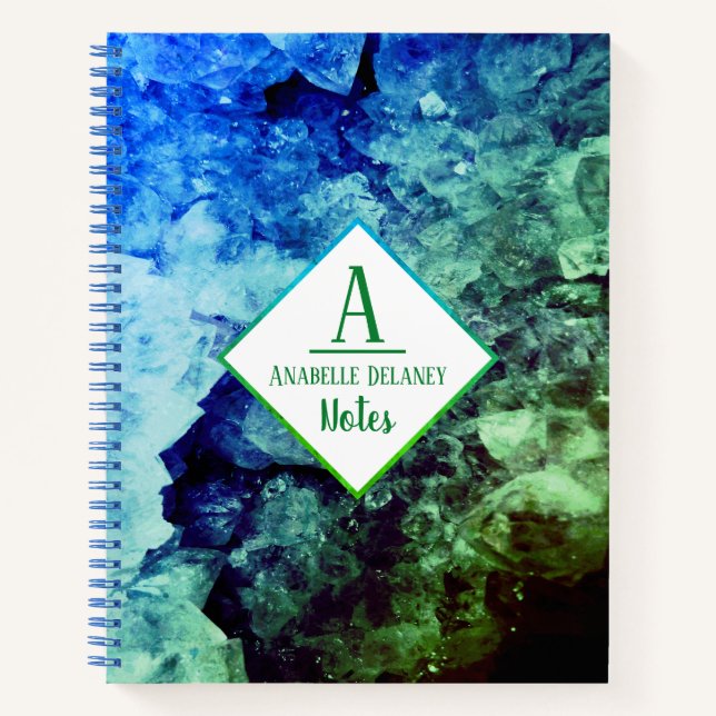Carnet Cristaux de géoode bleu moderne personnalisée (Devant)