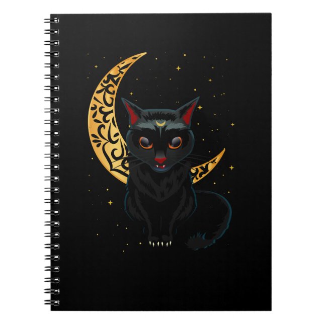 Carnet Croissant de chat gothique noir Wicca Goth Kitten (Devant)