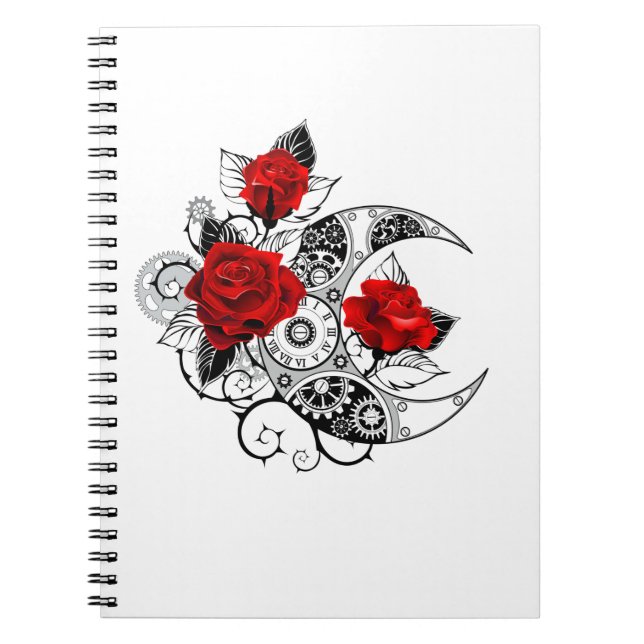 Carnet Croissant mécanique avec roses rouges (Devant)