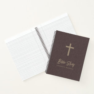 Carnet Croix d'or Lumière Brown Faux Leather Bible Étude