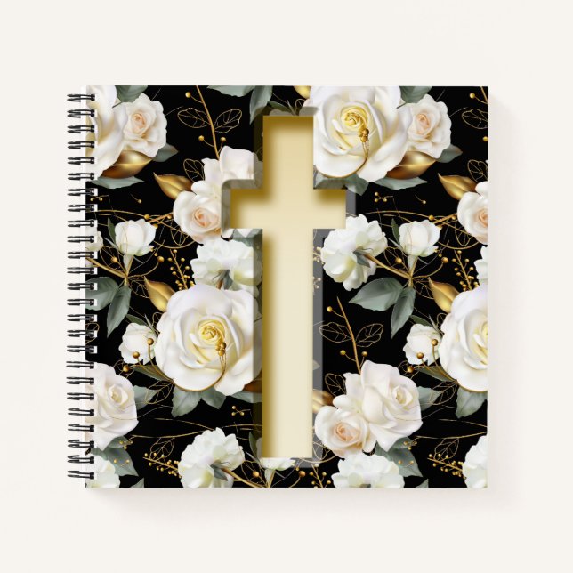Carnet Croix florale de rose blanche (Devant)