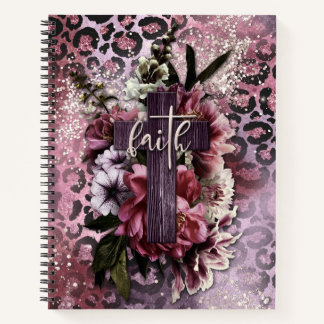 Carnet Croix florale sur Parties scintillant rose violet 