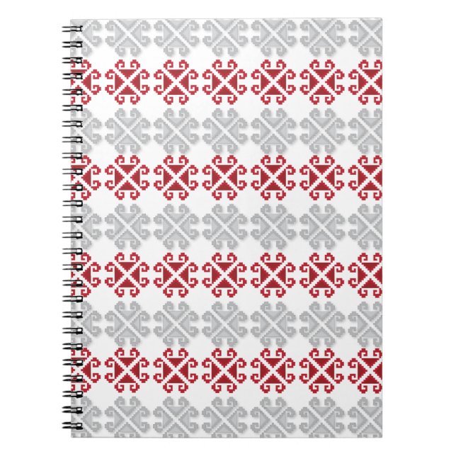 Carnet Croix géométrique rouge et gris letton (Devant)