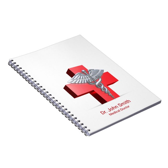 Carnet Croix médicale argent 3D Caducée Rouge (Côté Droit)