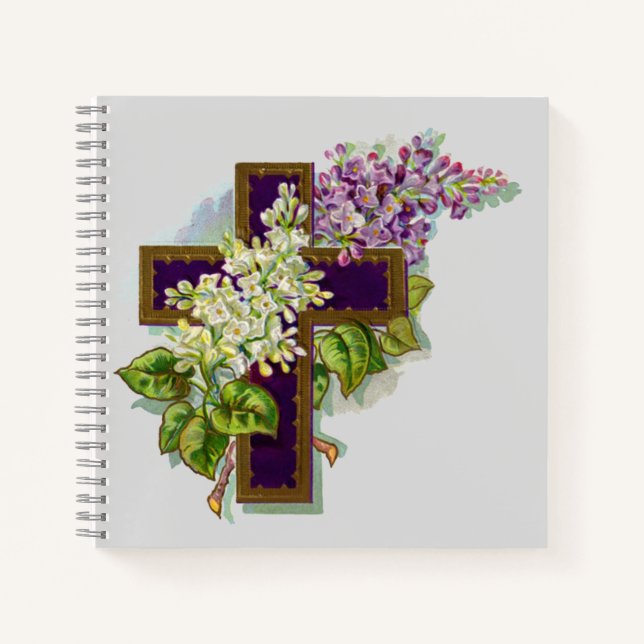Carnet Croix Violette Et Fleurs (Devant)