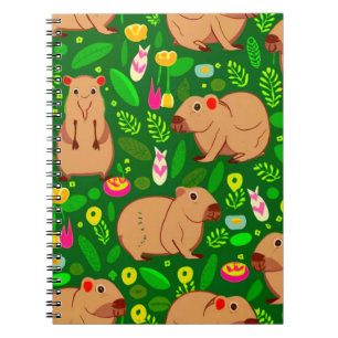 Carnet Croquis Capybara avec fleurs de printemps sur vert