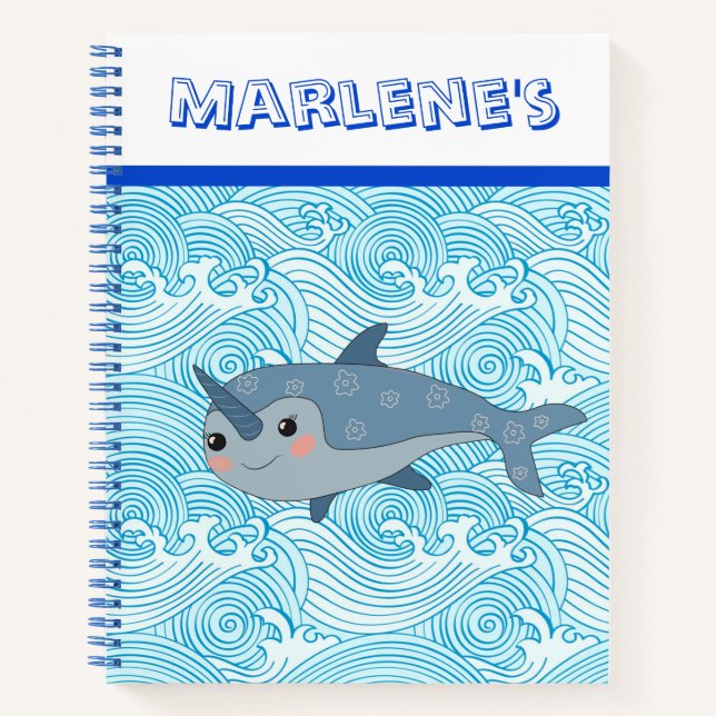 Carnet Croquis Narwhal Personnalisé Enfants (Devant)