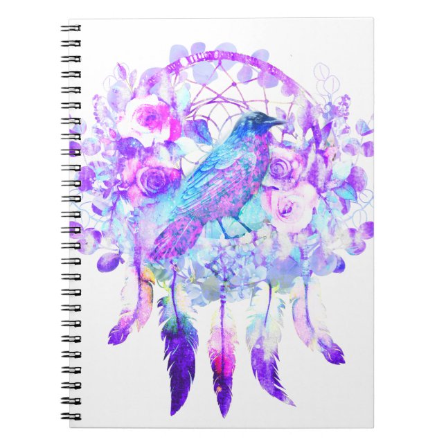 Carnet Crow Dreamcatcher Blue Purple Floral (Devant)