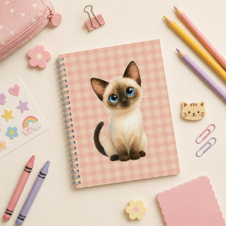 Carnet Cuaderno espiral con diseño de lindo gatito siamés