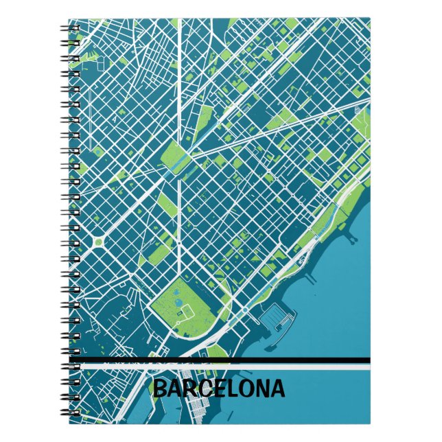 Carnet Cuaderno mapa minimalista Barcelona - Azul-verde (Devant)