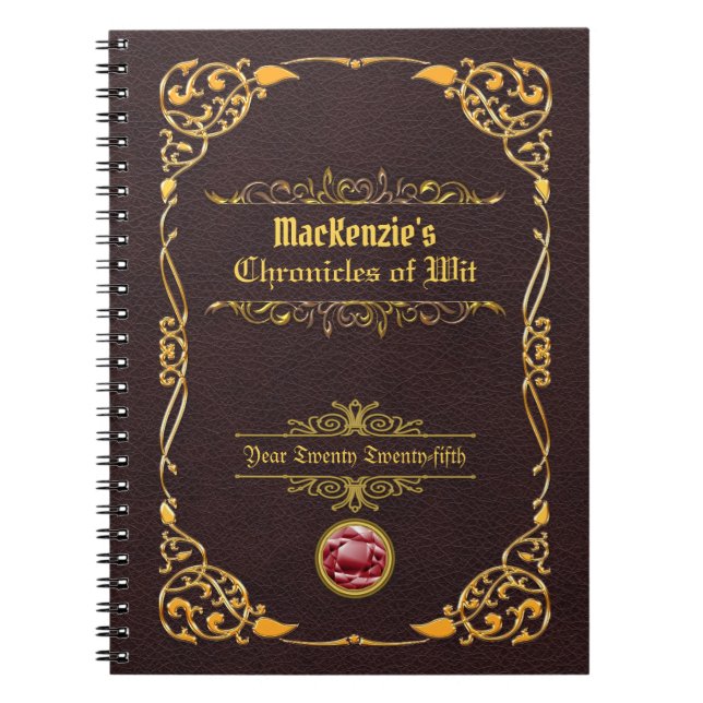 Carnet Cuir classique de brun d'ornement d'or de (Devant)