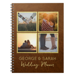 Carnet Cuir et Wedding planner or 4 photos personnalisés