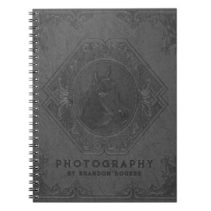 Carnet Cuir gris vintage avec tête de cheval embossée