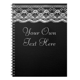Carnet Cuir noir et blanc & dentelle