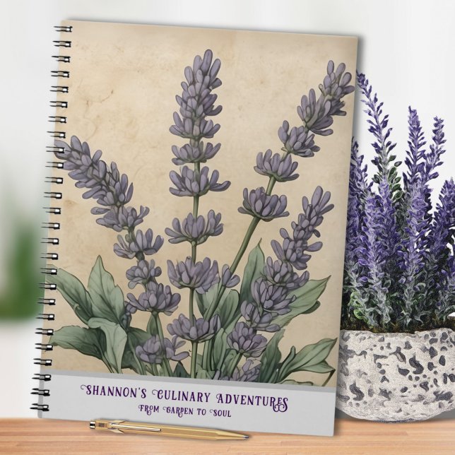 Carnet Cuisine Herboriste Lavande Vintage (Vintage Lavender Spiral Notebook for Mother's Day, Cooking, Recipes, or Planning)