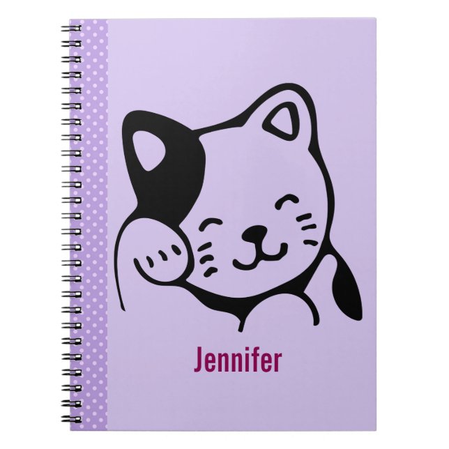Carnet Cuisine noir et blanc Kitty Chat Waving Bonjour Pe (Devant)