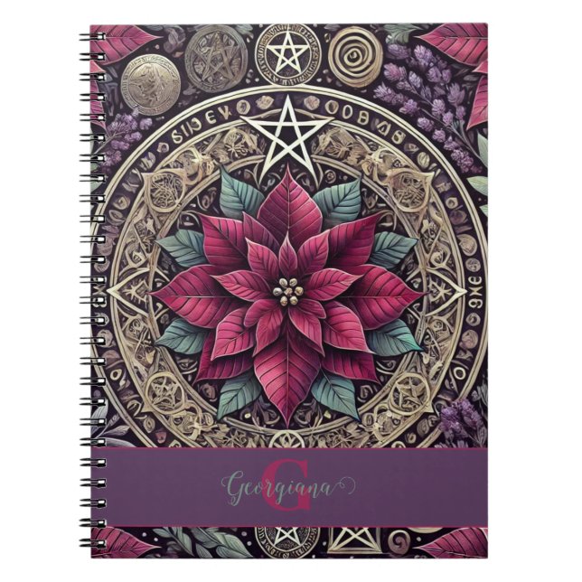 Carnet Cuisine personnalisée Poinsettia Pentagram Mandala (Devant)