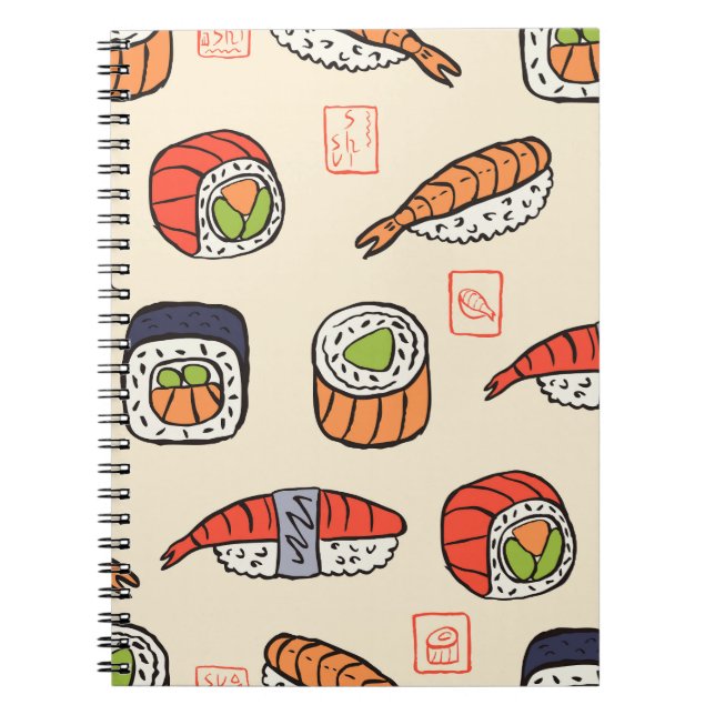 Carnet Cuisine sushi, design motif sans soudure. (Devant)