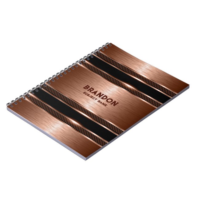 Carnet Cuivre métallique Texture industrielle Brown Monog (Côté gauche)