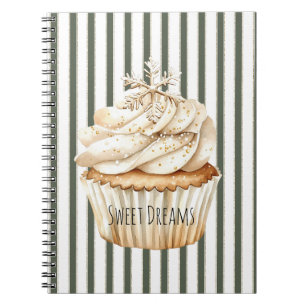 Carnet Cupcake de Noël Olive Crème Rayures Flocon de Neig
