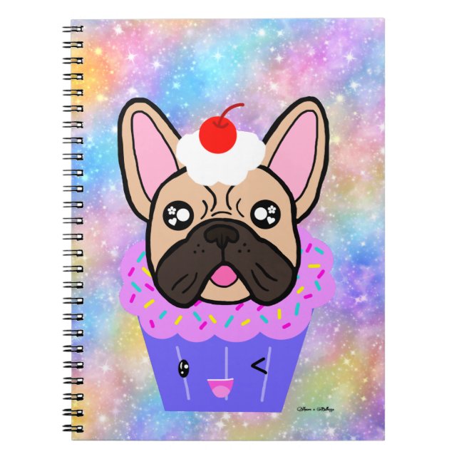 Carnet Cupcake French Bulldog mignon Rainbow Sparkle (Devant)