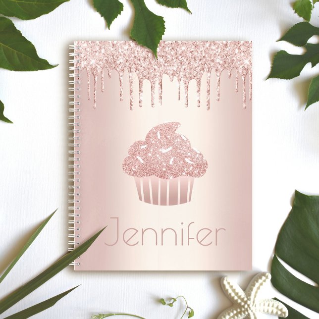 Carnet Cupcake rose or parties scintillant gouttes nom gl (Créateur téléchargé)