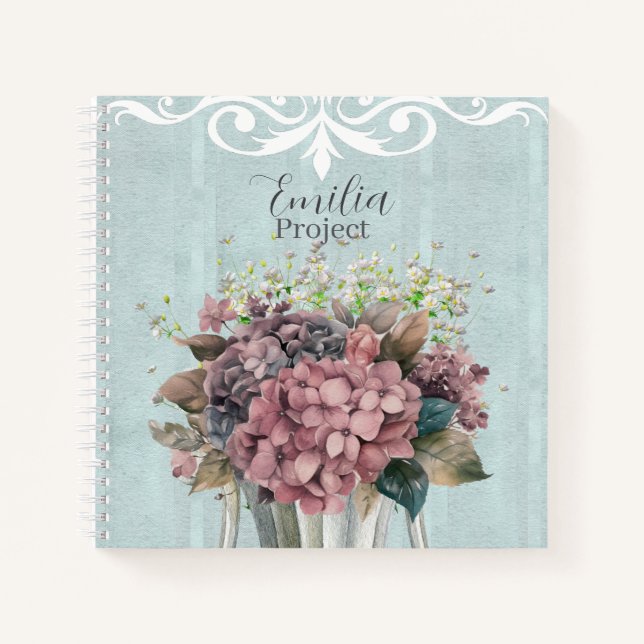 Carnet Custom Charming botanical White filigree Blue (Devant)