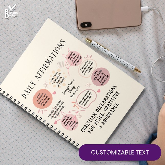 Carnet Custom Daily Affirmations Christian Bible Verse (Personalized Christian DAILY AFFIRMATIONS Prayer Journal with customizable text Great Christian gift)