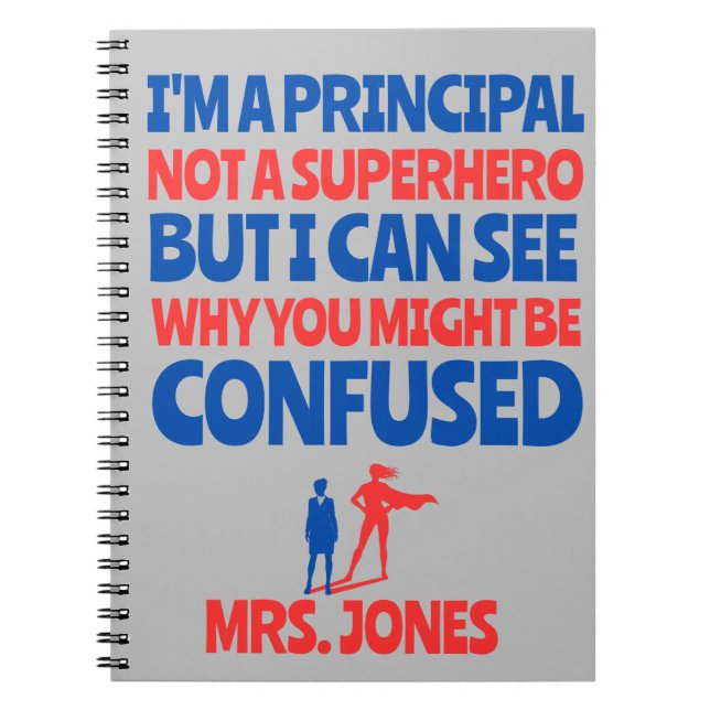 Carnet Custom Female Principal funny Superhero red blue (Devant)