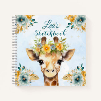 Carnet Custom Giraffe Floral Sketchbook for Kids