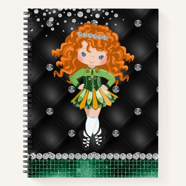 Carnet Custom Irish Dance Redhead Girl Green, Noir (Devant)