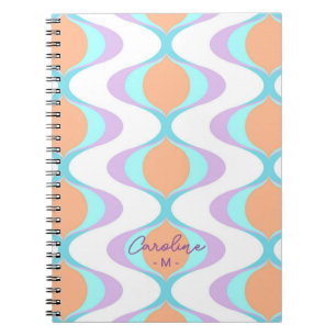 Carnet Custom Pastel Violet Orange Aqua Blue Ogee Waves