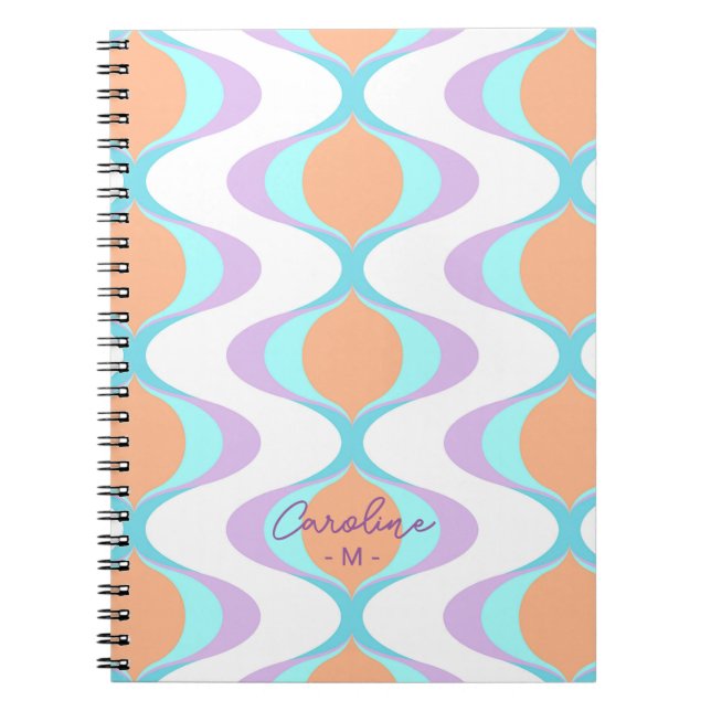 Carnet Custom Pastel Violet Orange Aqua Blue Ogee Waves (Devant)