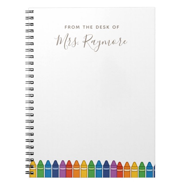 Carnet Custom Teacher Notebook – Rainbow Crayon Name Desi (Devant)