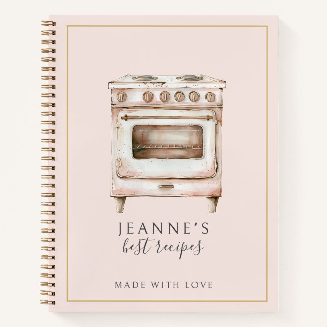 Carnet Custom Watercolor Cook's Kitchen Oven Recipe (Devant)