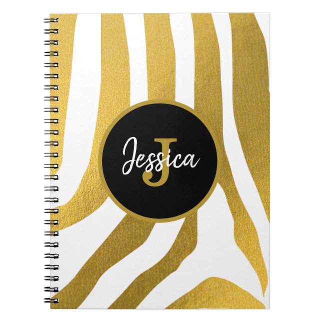 Carnet Customisé Faux Gold Zebra Print Stripes Motif (Devant)